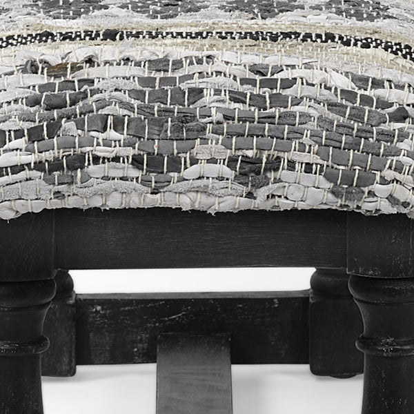 Denison II 56L x 15W Black Wood Base Woven-Leather Cushion Top Accent Bench