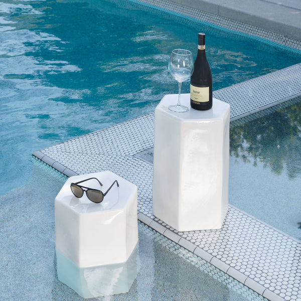 Porto Ceramic Indoor/Outdoor Side Table-Large, White