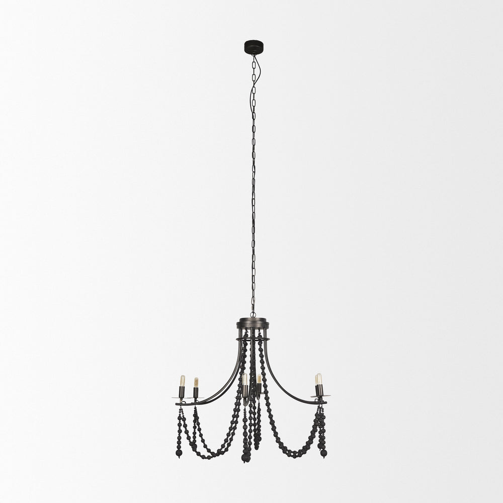 Selma Black Wood Bead and Metal Chandelier