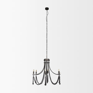 Selma Black Wood Bead and Metal Chandelier