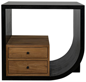 Burton Side Table, Right, Hand Rubbed Black and Teak