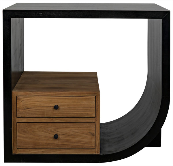 Burton Side Table, Right, Hand Rubbed Black and Teak