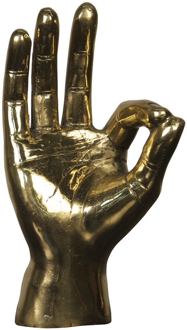 OK Sign Metal Alloy Sculpture in Antique Brass Finish