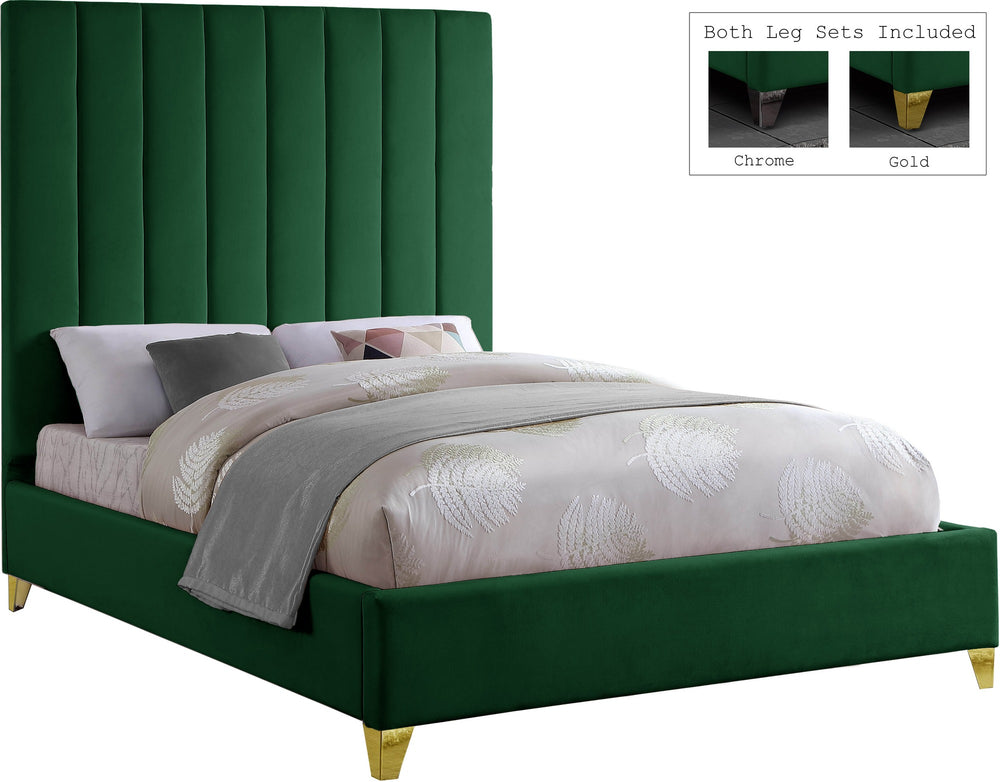 Glenda Queen Bed In Green Velvet