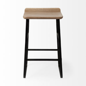 Conan 25" Seat Height Brown Wood Seat Black Metal Frame Counter Stool