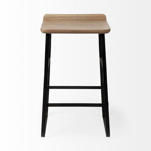 Conan 25" Seat Height Brown Wood Seat Black Metal Frame Counter Stool