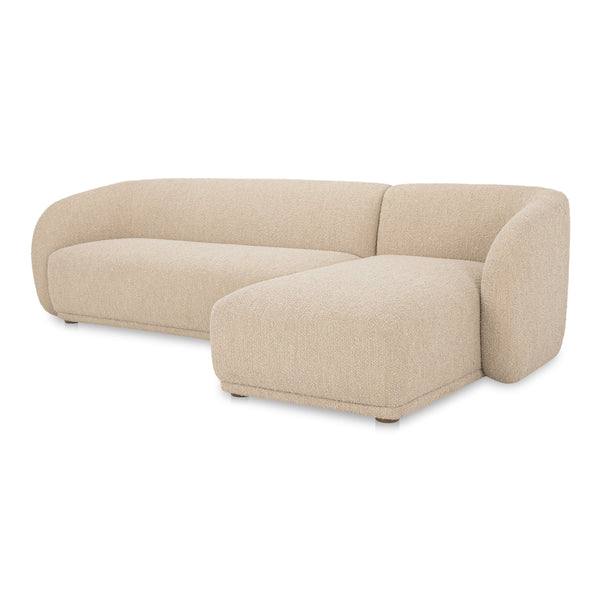 Faye Right Sectional Beige Boucle with Curved Back