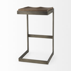 Kiran 17L x 17W x 30H Medium Brown Wood W/ Antique Nickel Finished Metal Frame Bar Stool