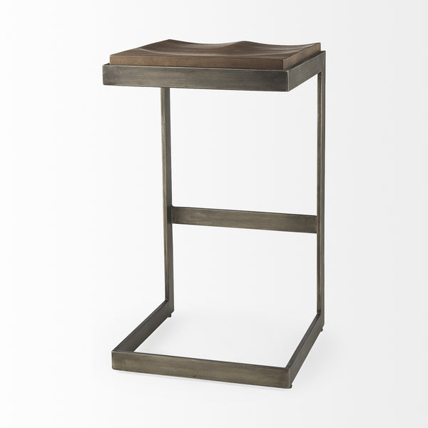 Kiran 17L x 17W x 30H Medium Brown Wood W/ Antique Nickel Finished Metal Frame Bar Stool