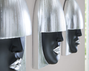 Fashion Faces Wall Art, Smallall, Black And Silver Leaf, Set Of 3