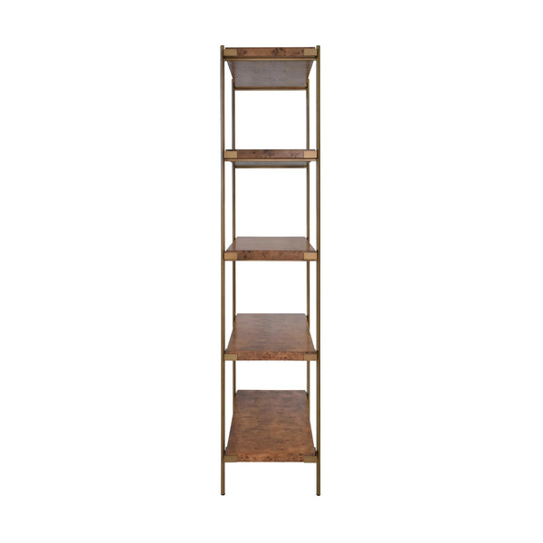 ANTIQUE BRASS ETAGERE WITH SHELVES IN DARK BURL WOOD