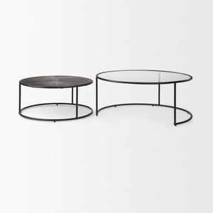 Arlo 40.0L x 40.0W x 17.0H Set of 2 Brown Wood and Glass W/Black Metal Coffee Tables