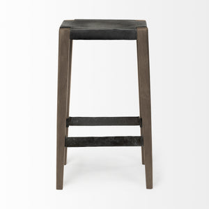 Nell 30" Seat Height Black Metal Seat & Foot Rest With Brown Wood Legs Stool