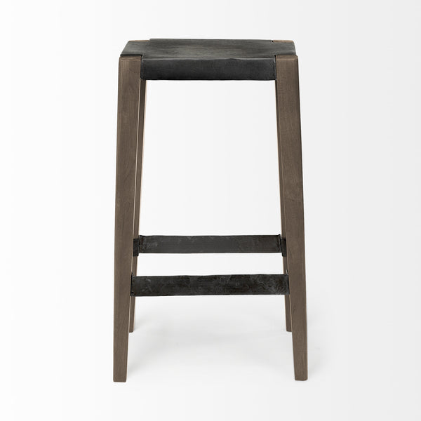 Nell 30" Seat Height Black Metal Seat & Foot Rest With Brown Wood Legs Stool