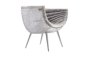 Nouveau Club Chair, Grey Crushed Velvet Fabric, Stainless Steel Legs