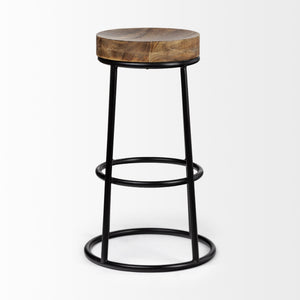 Flynn 26.25" Seat Height Brown Wood Seat Black Metal Frame Stool