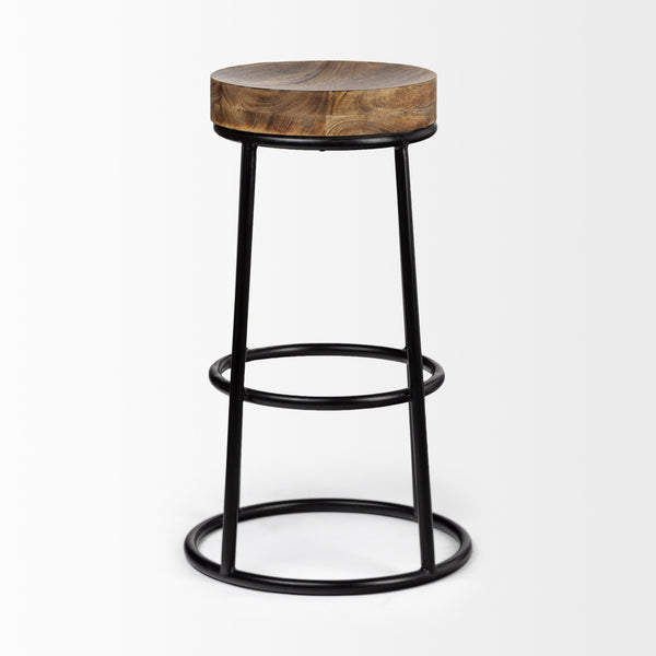 Flynn 26.25" Seat Height Brown Wood Seat Black Metal Frame Stool