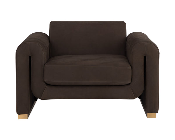 ROMER ARMCHAIR - BRUSHED GOLD - NUBUCK COCOA LEATHER