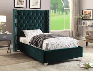Isabel Twin Bed In Green Velvet