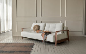 RAN D.E.L. SOFA BED in MIXED DANCE NATURAL FABRIC WITH Dark wood LEGS 527