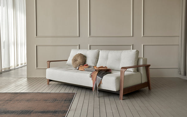 RAN D.E.L. SOFA BED in MIXED DANCE NATURAL FABRIC WITH Dark wood LEGS 527