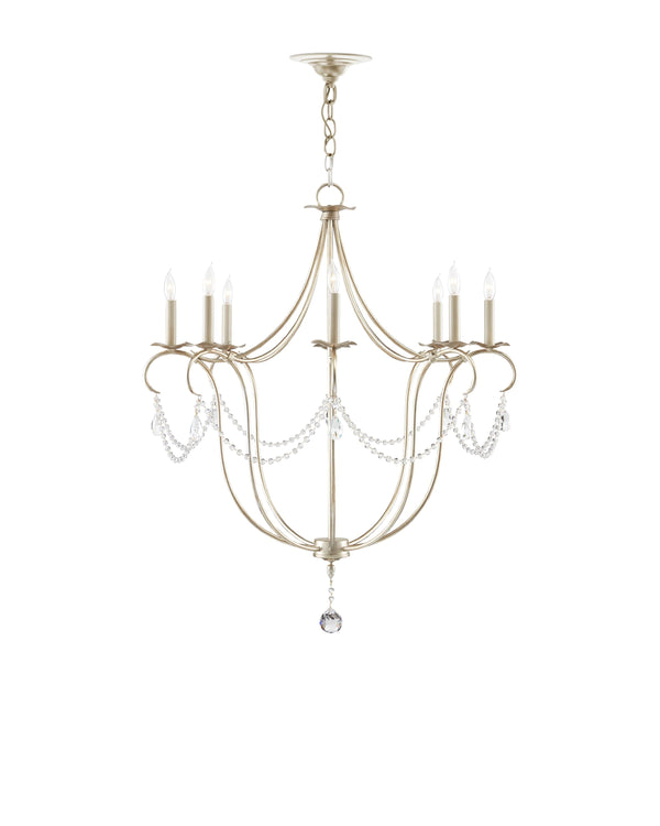 Crystal Lights Silver Large Chandelier In Silver Leaf