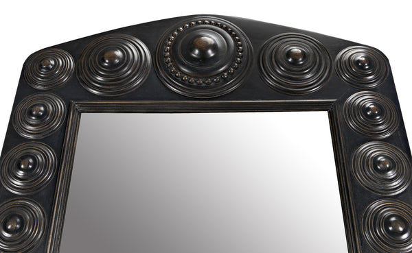 Nanna Mirror, Hand Rubbed Black with Light Brown Trim