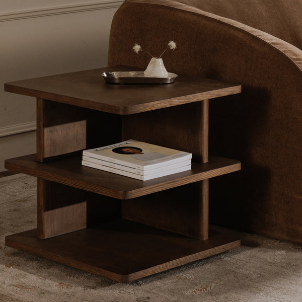 Casey Side Table Dark Brown with Shelves