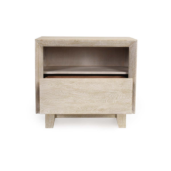 Reece Solid Wood Nightstand with Shelf in Seashell White