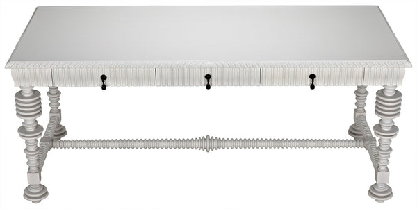 Portuguese Desk in Solid White Mahogany and Veneer with Brass Pulls