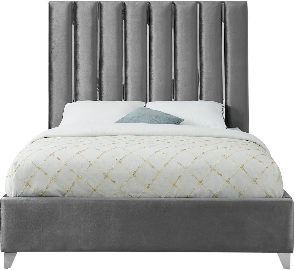 Donnie Full Bed In Grey Velvet