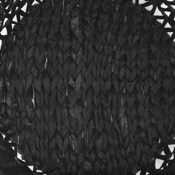 Lola 19.7L x 19.7W x 23.6 Set of 3 Black Water Hyacinth Zig Zag Weave Round Basket W/ Handles
