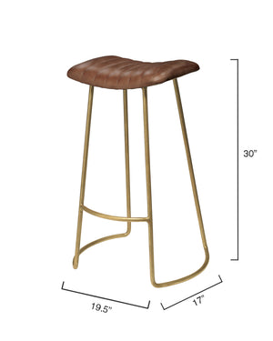 Theo Leather Bar Stool, Brown