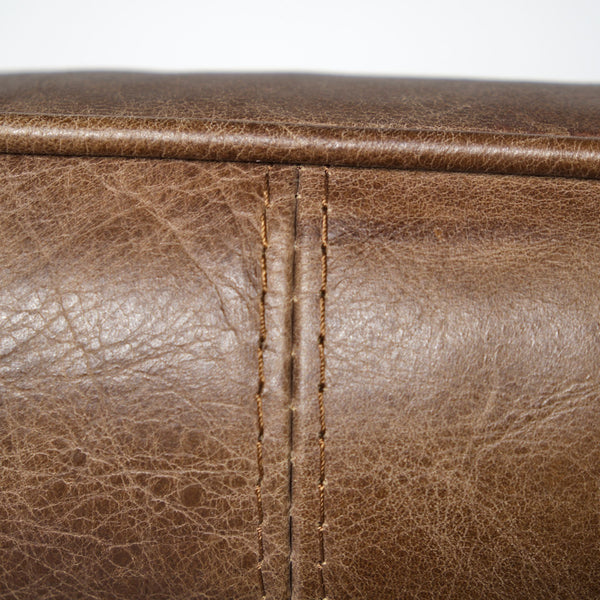 Flavelle I Brown Leather Cushion Seat and Solid Iron Base Accent Chair