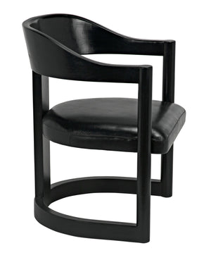 McCormick Teak Chair in Charcoal Black with Black Leather Upholstery