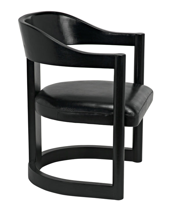 McCormick Teak Chair in Charcoal Black with Black Leather Upholstery