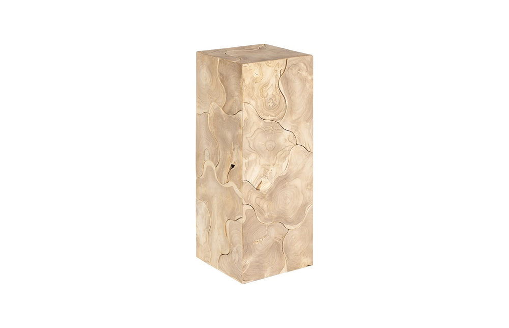 Teak Slice Pedestal, Square, Bleached , Medium