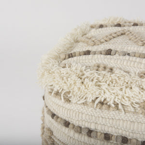 Caela Beige/Brown Wool, Cotton and Felt Popcorn Stitch Square Pouf