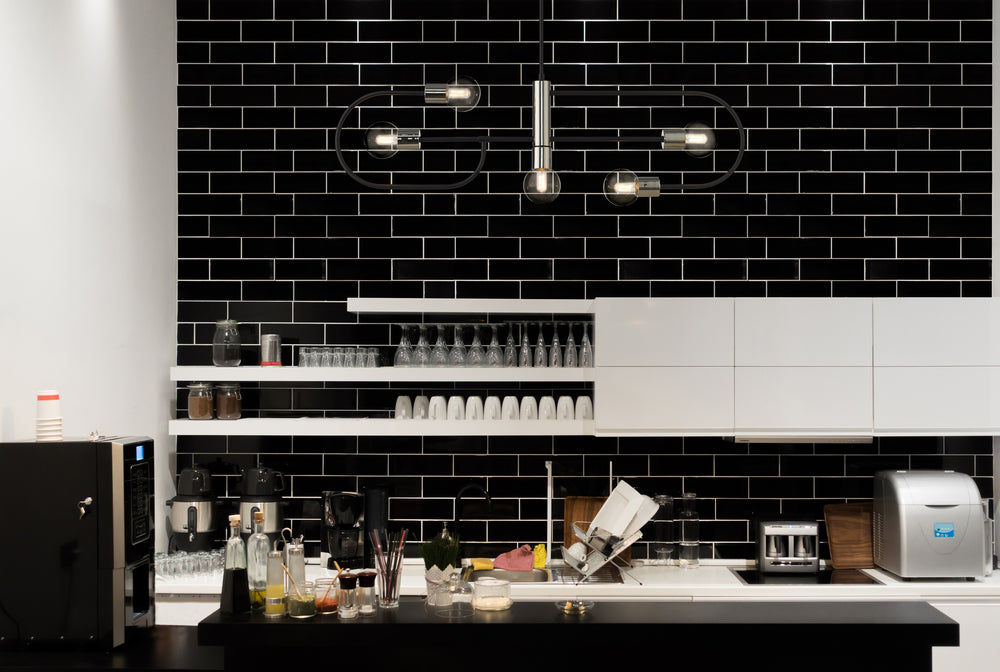 Neutra 5 Light Island/Billiard in Matte Black + Polished Nickel Finish