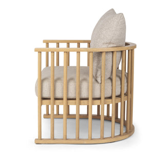 Kopari Beige Fabric W/Light Brown Wood Accent Chair
