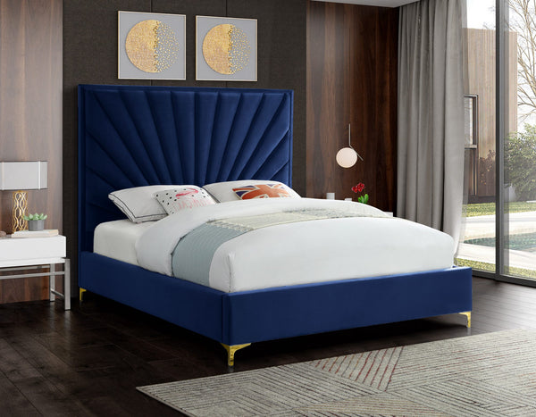 Wilfred Queen Bed In Navy Velvet