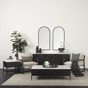 Divina Black-Brown Wood w/ White Marble Top and Black Metal Base 1 Drawer Side Table