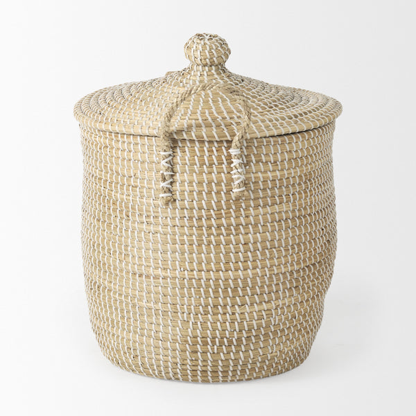 Olivia 15.7L x 15.7W x 17.3H Set of 3 Beige Seagrass Basket W/Lid and Handles