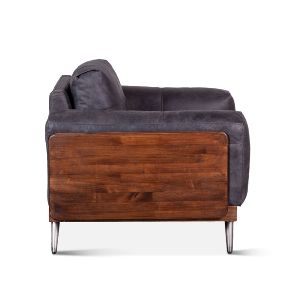 Mid-Century Leather and Wood Armchair, Antique Ebony