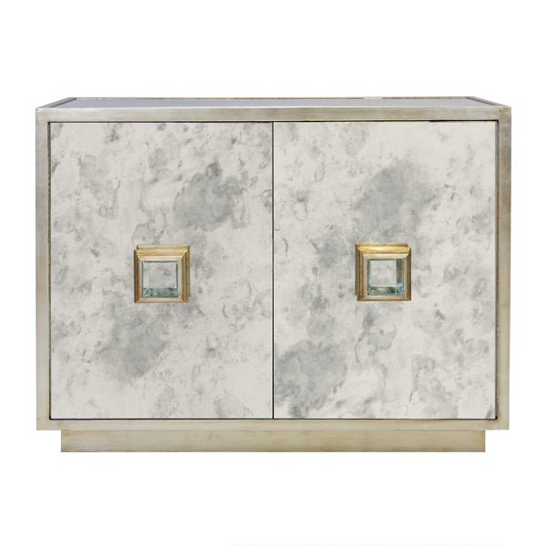 ANT MIRROR 2 DR CABINET W/ CHAMP. SILVER LF DETAILING