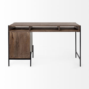 Glenn VII 56L x 22W Dark Brown Wood w/ Black Iron Frame, 3 Drawer Office Desk