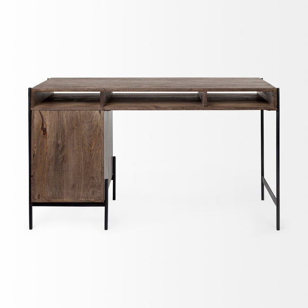 Glenn VII 56L x 22W Dark Brown Wood w/ Black Iron Frame, 3 Drawer Office Desk