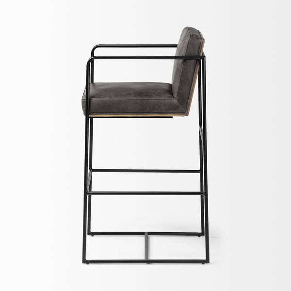 Stamford 40" Total Height Black Leather Seat w/ Wood Back, Metal Frame Bar Stool