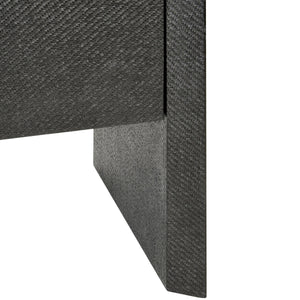 FOUR DOOR BUFFET IN BLACK PAINTED GRASSCLOTH WITH BLACK OAK HANDLES