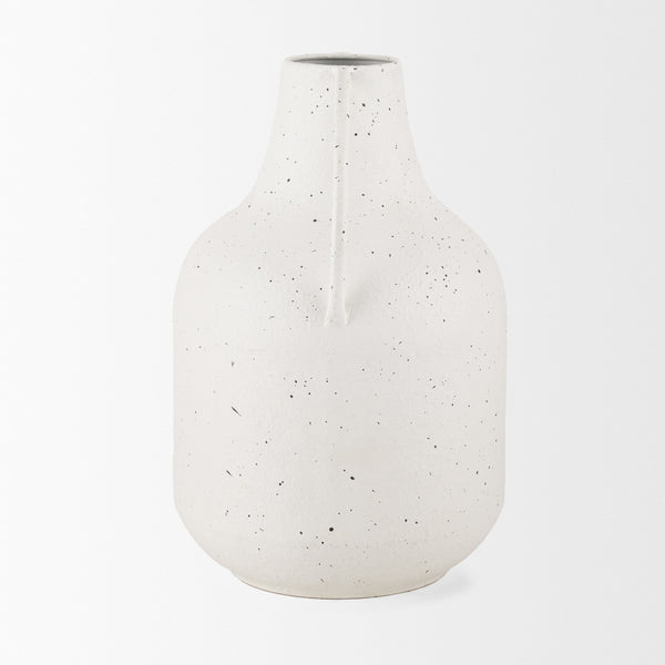 Treva Tall White w/ Black Speckles Metal Vase